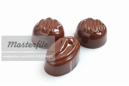 Chocolate candies. Closeup,isolated on the white