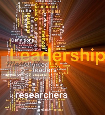 Background concept wordcloud illustration of leadership glowing light