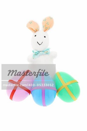 Bunny and Easter eggs on white background