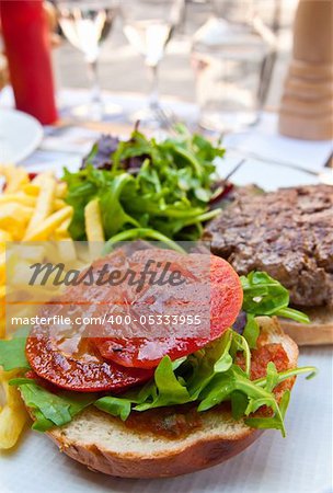 Cheese burger - American cheese burger with fresh salad