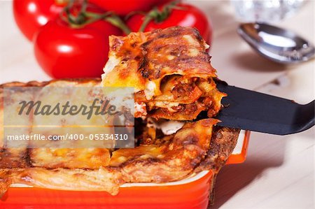 closeup of fresh homemmade lasagna