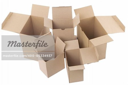 open brown cardboard boxes on white background
