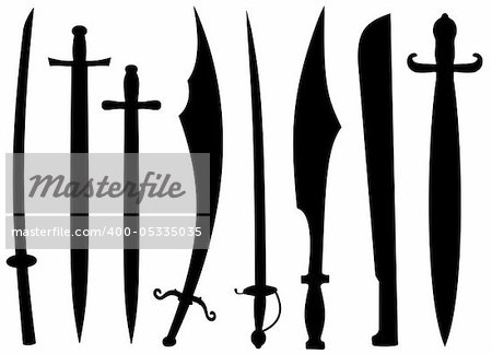 Isolated silhouettes of swords