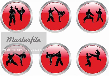 buttons with karate illustration collection - vector