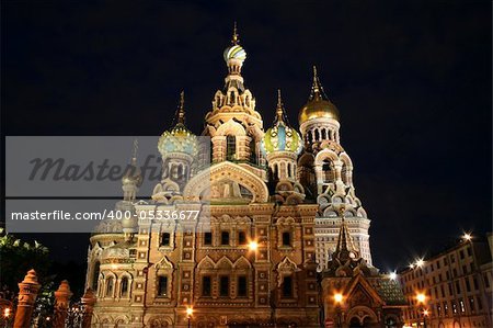 Russian Orthodox Church ( Church of Resurrection of Christ) Savior on the Blood - in St.Petersburg,Russia at night