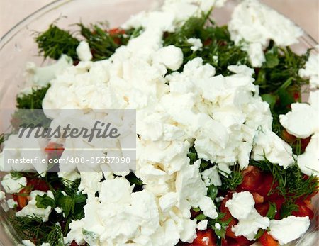 Fresh salad with cheese, tomato and verdure