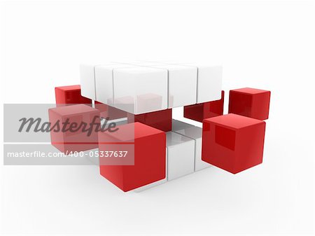 3d cube red white square business concept puzzle