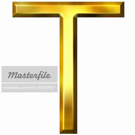 3d golden letter T isolated in white
