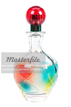 Colorful bottle with perfume over white background