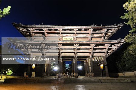 Exterior gate of Todaiji, the world's largest wooden building and a UNESCO World Heritage Site in Nara, Japan.