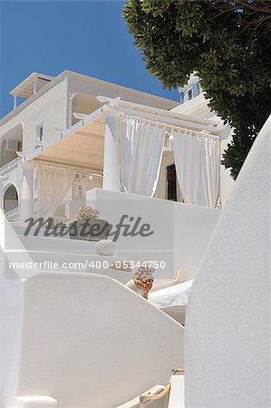 summer vacation on beautiful vulcanic island santorini at greece