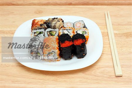 Japanese cuisine - set of rolls on plate