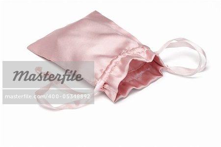 Soft pink satin sachet pouch on white background