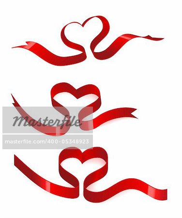 Heart from ribbon with shadow and reflection. Valentine's day vector background