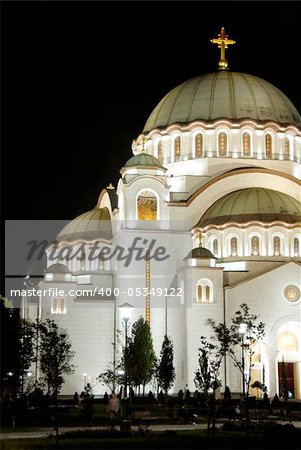 Sveti Sava cathedral at night in Belgrade, Serbia