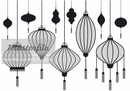 set of chinese lantern, vector silhouettes