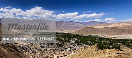 A panoramic view of leh town, ladakh, jammu and kashmir, India