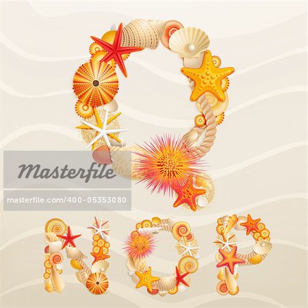 Vector sea life font on sand background. Check my portfolio for other letters, and numbers