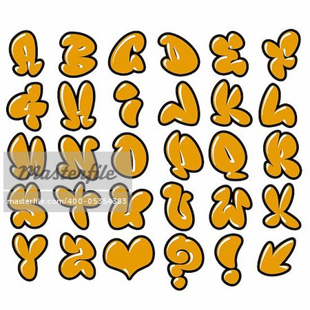 funny orange bubble font graffiti alphabet