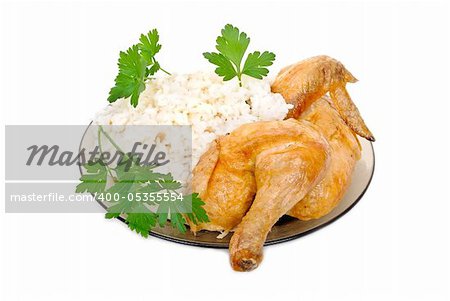 Fried chicken with rice garnish