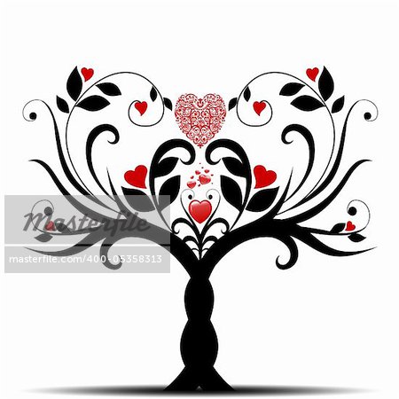 Beautiful valentine tree with hearts pattern on white background