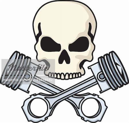 Illustration of a skull above crossed pistons. Available as easily editable and scalable vector illustration.