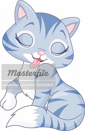Illustration of very cute kitten washing itself