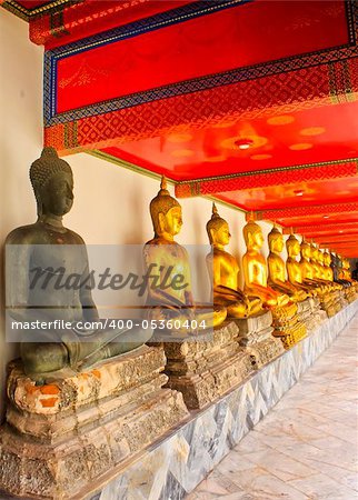 Golden Buddha statues at Wat Pho, Bangkok, Thailand