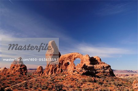 Turret Arch at Arches National Park on a clear day morning