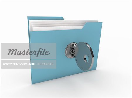 3d lock folder key data blue paper