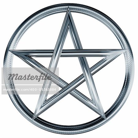 Isolated illustration of an ornate silver pentagram