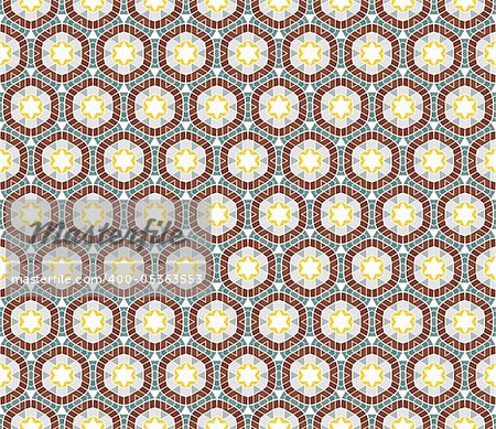 Geometrical vector pattern (seamless) with stars and circles in yellow, grey, brown, green
