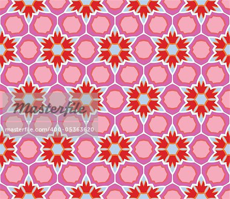 Cheerful, seamless and colorful floral pattern in red, pink, purple and blue