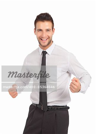 Happy and cheerful businessman on isolated white background