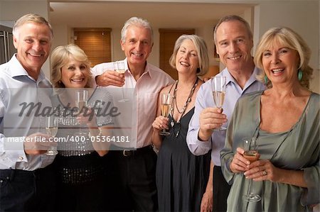 Friends Enjoying A Glass Of Champagne At A Dinner Party