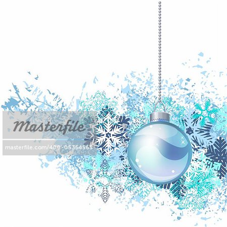 Hanging Christmas ball with different snowflakes on white