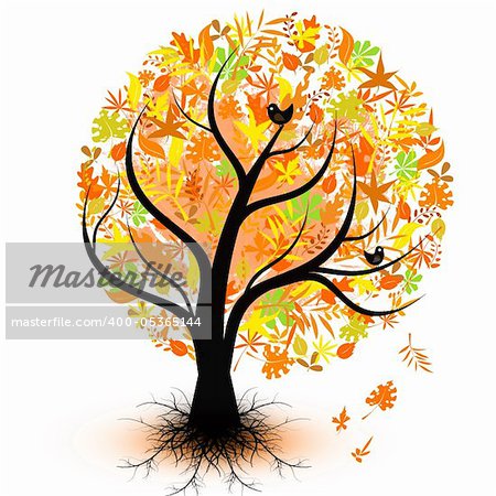 Colorful autumn tree isolated on white background