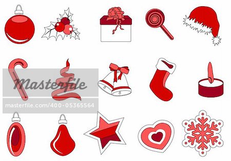 Collection of different red stylized Christmas icons