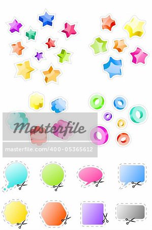 Set of different bright 3d shapes and stickers