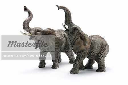 Elephant Figurines on White Background