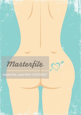 Illustration of female buttocks with tattoo