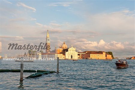 View at the lagoon and San Giorgio Maggiore church in Venice, Italy