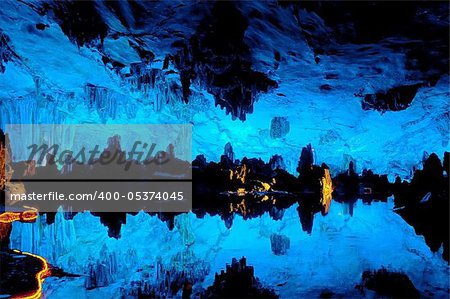 Reed flute cave underground scene in Guilin,China
