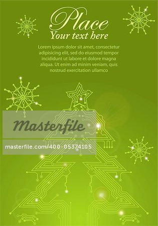 Christmas Tree from circuit board with Digital Snowflake, element for design, eps10 vector illustration