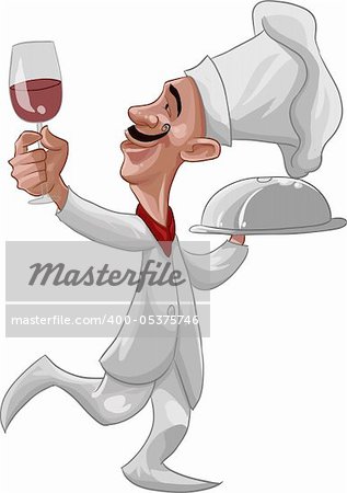 a chef with a glass of wine and a plate