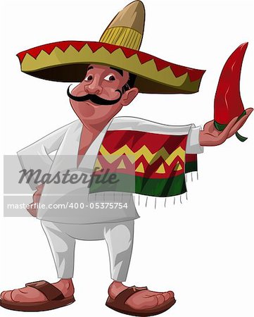 a traditional mexican with a sombrero and a big jalapeno