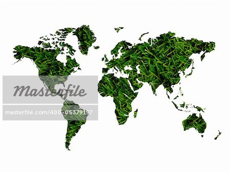 An illustration of a world map cutout of grass