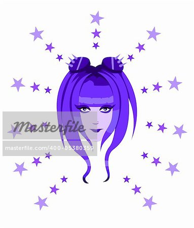 Vector illustration of cute purple cyber girl