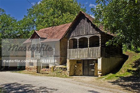 Traditional historic wooden houses in Zaistovec village, Croatia - used as wine cellars