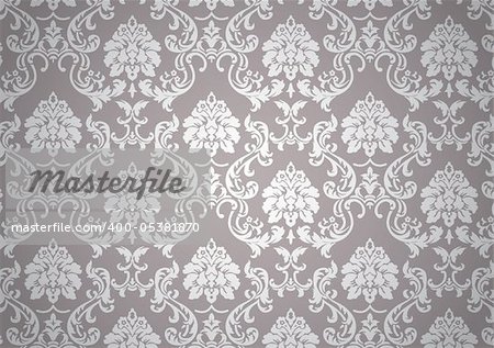 Luminous baroque wallpaper, white and beige on revival style
